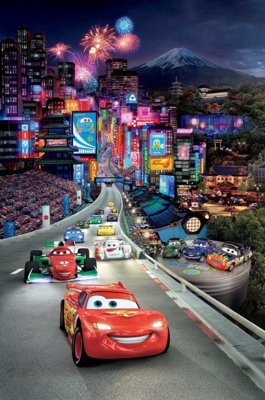 Nighttime City Race with Bright Lights Wallpaper Mural