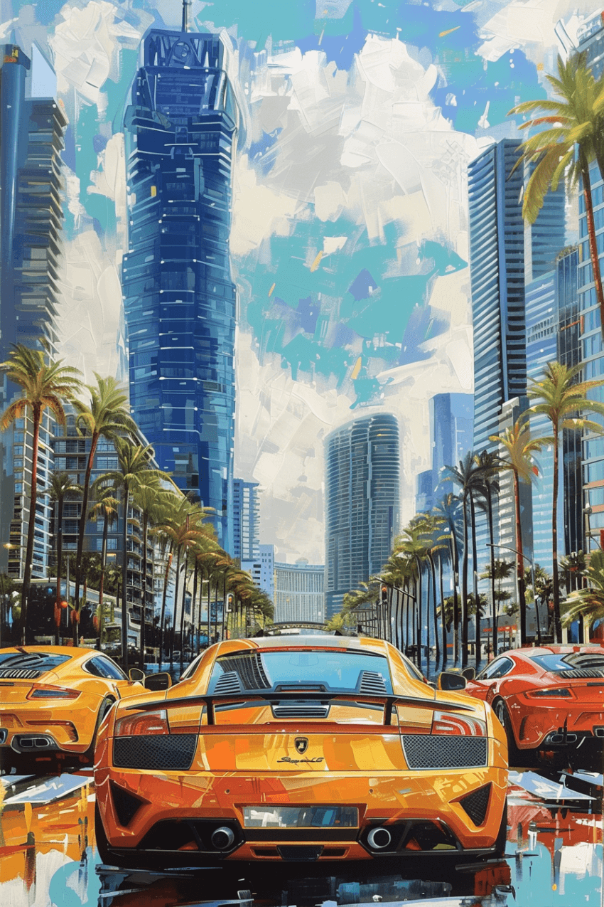 Exotic Supercars Driving Through the City Wallpaper Mural