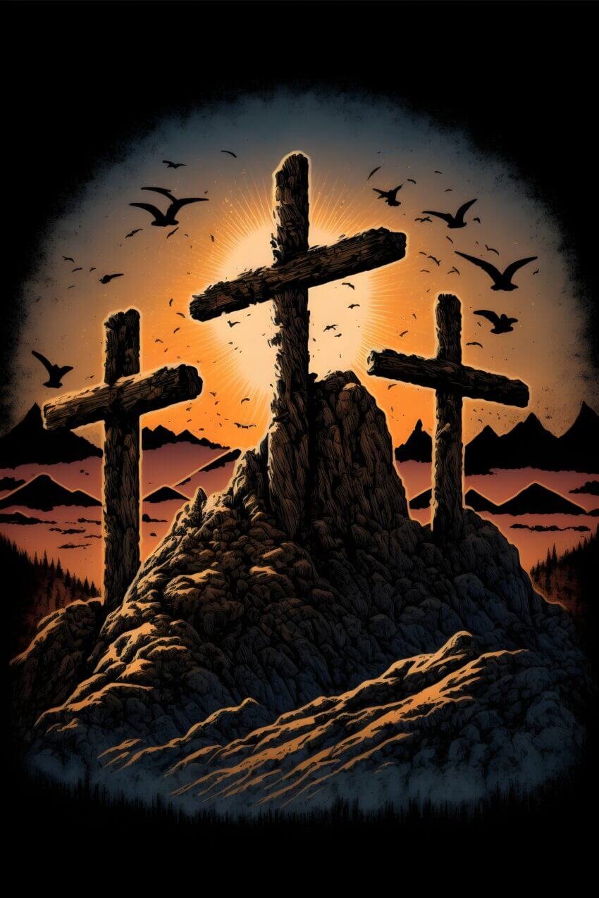Sunset Crosses Jesus Wallpaper Mural