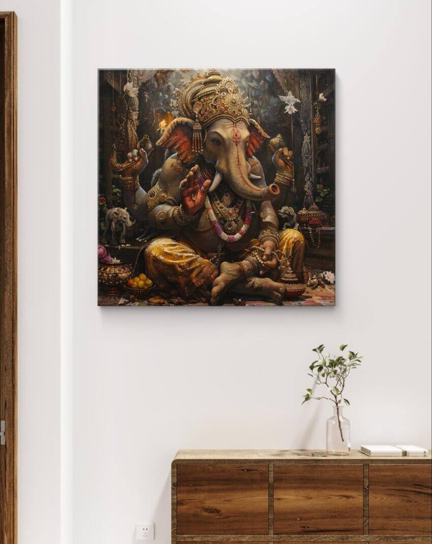 Sanctuary of Gold Lord Ganesha in an Intricate Setting in an Artistic Wall Art Theme - Image 2