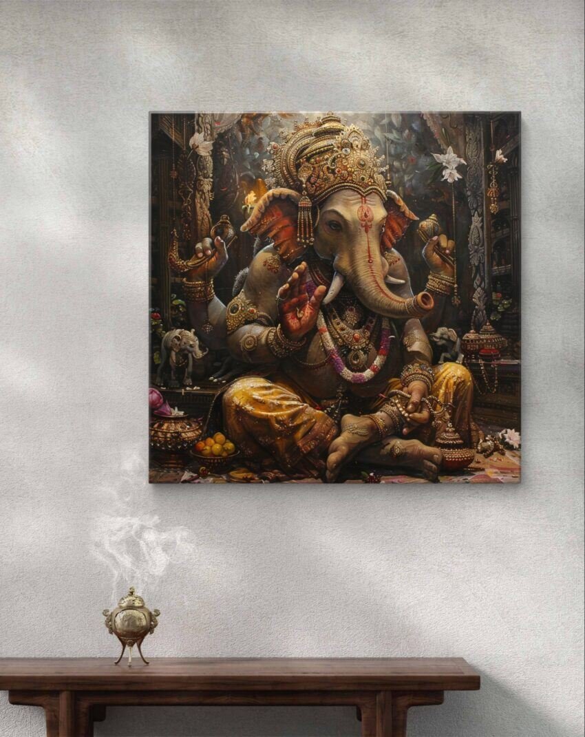 Sanctuary of Gold Lord Ganesha in an Intricate Setting in an Artistic Wall Art Theme - Image 3
