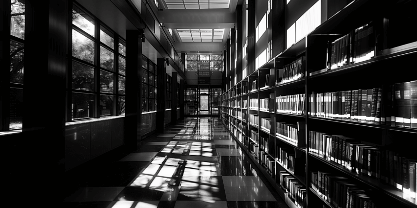 Monochrome Library Hall Wall Art Hanging