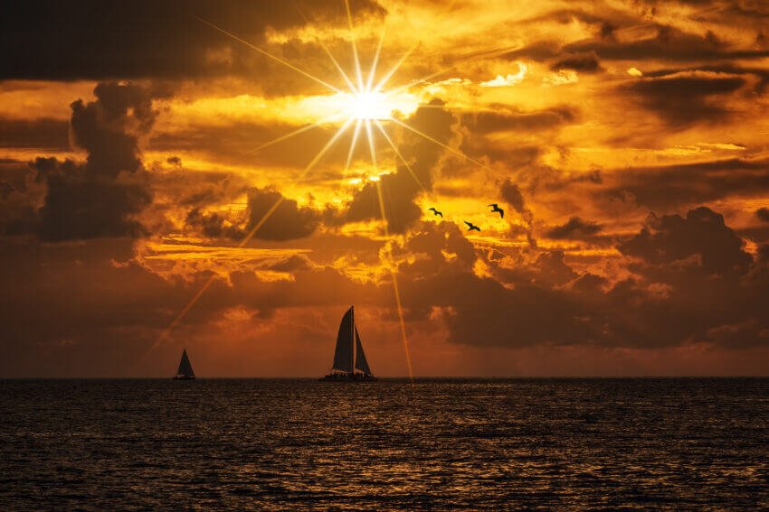 Golden Sunset Sail Wall Poster