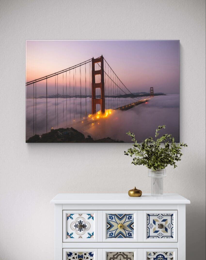 Golden Bridge Sunset Fog Wall Art Print - Image 2