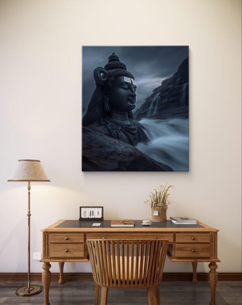 Serene Lord Shiva in an Serene Waterfall Background Wall Art Print - Image 2