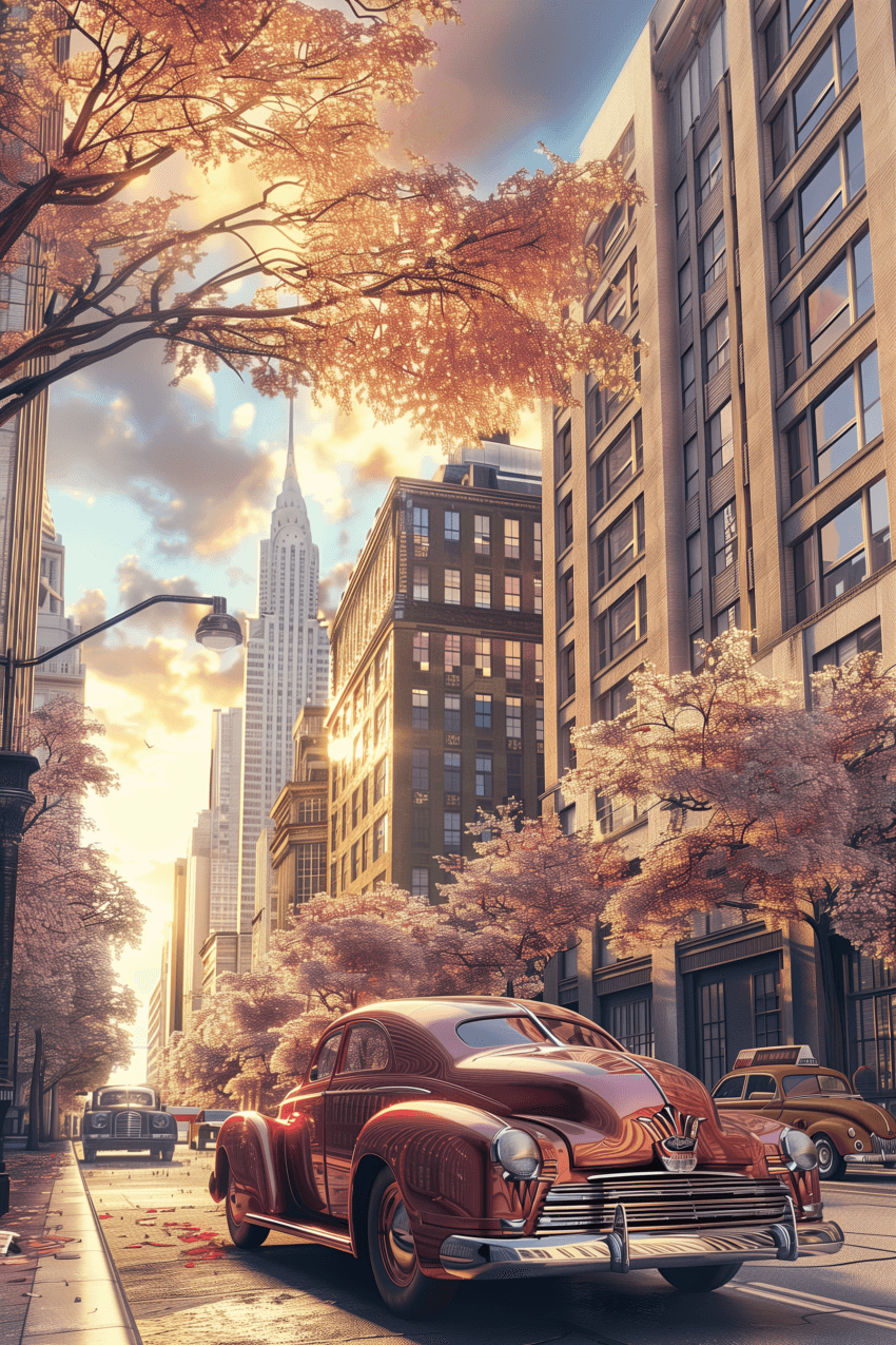 Sunset Red Hudson Retro Car Wallpaper Mural