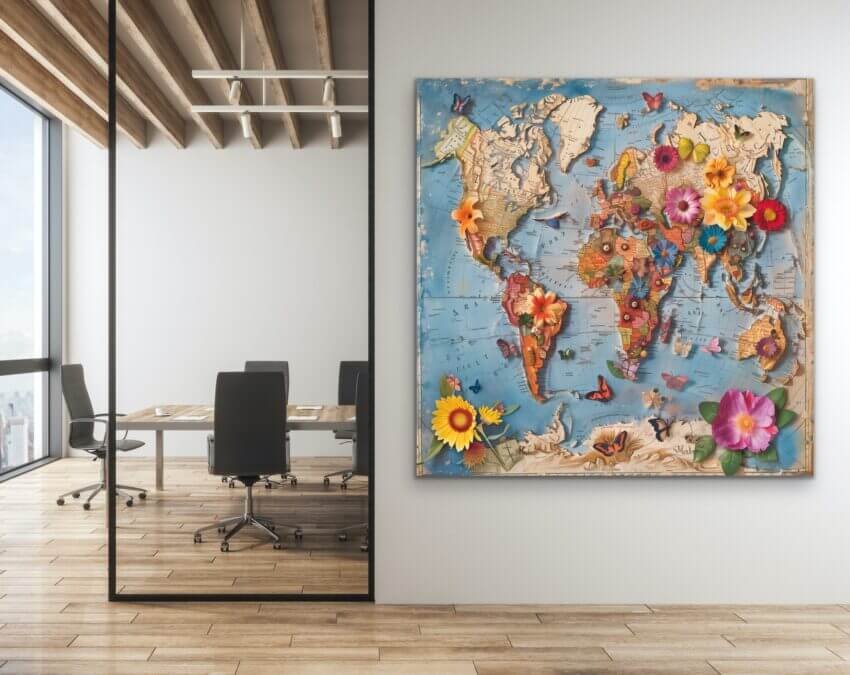 Floral World Map Wall Poster - Image 2