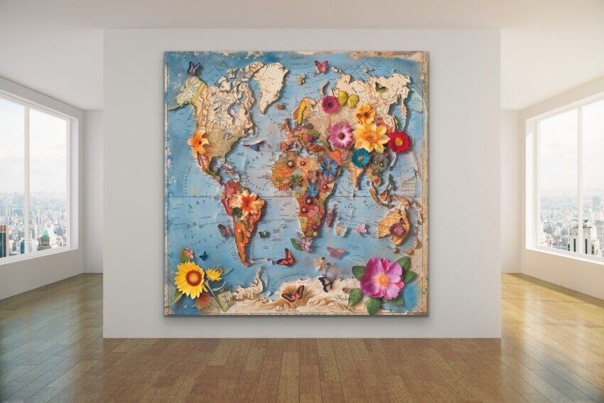 Floral World Map Wall Poster - Image 3