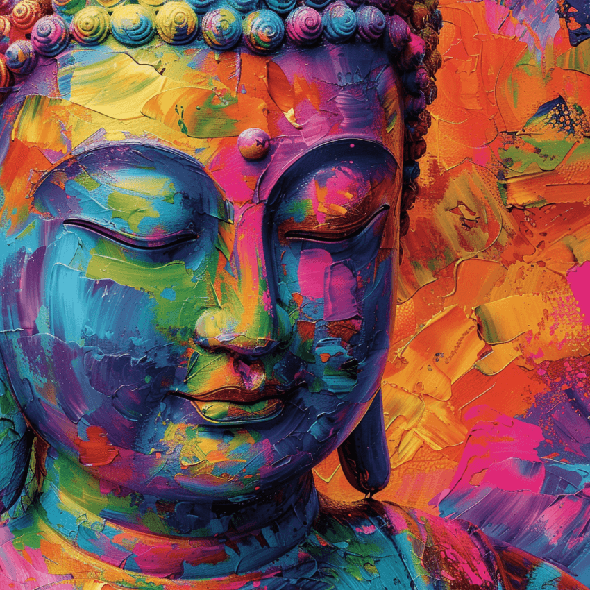 Multi-color Buddhism in an Artistic Calmness Wall Mural