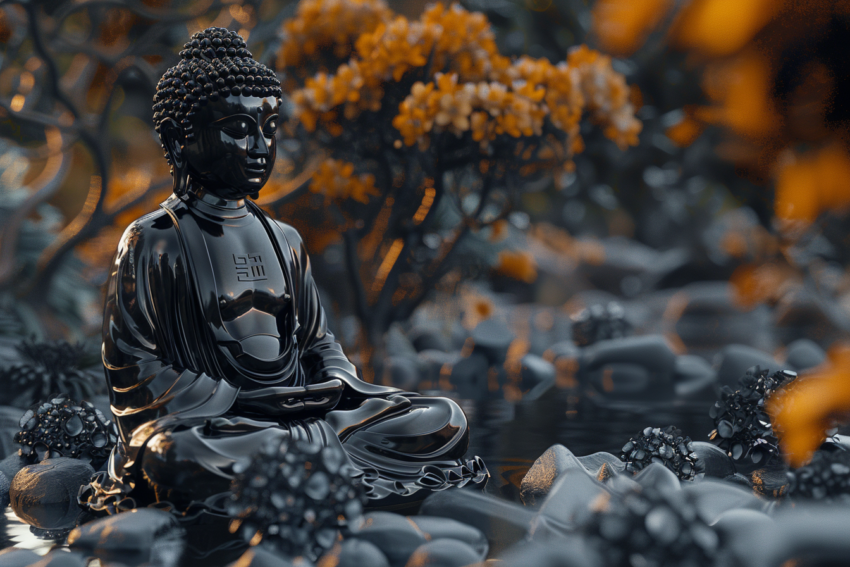 Buddha's Metallic Calm in Fall Colors Wall Art Print