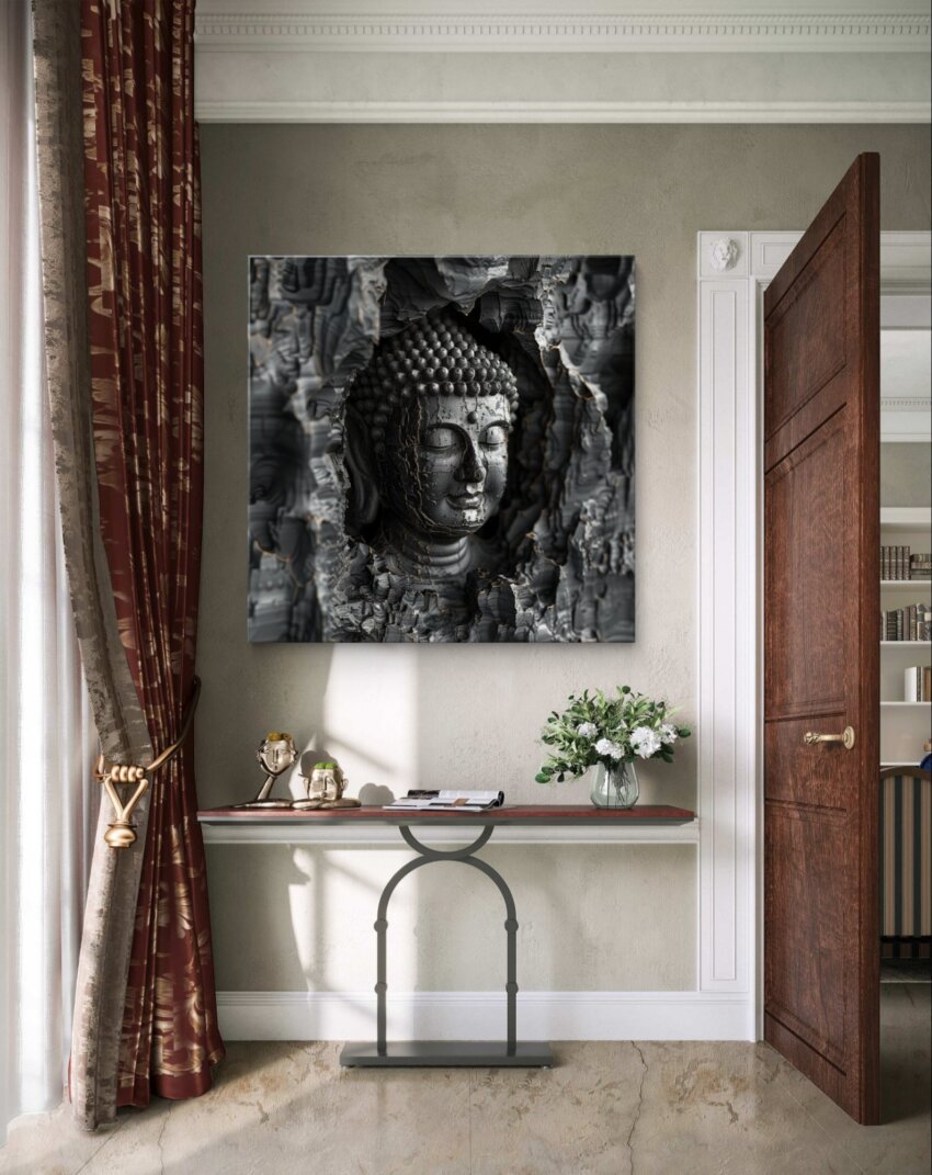 Carved Sculpture 3D Buddha Wall Art Print - Image 2