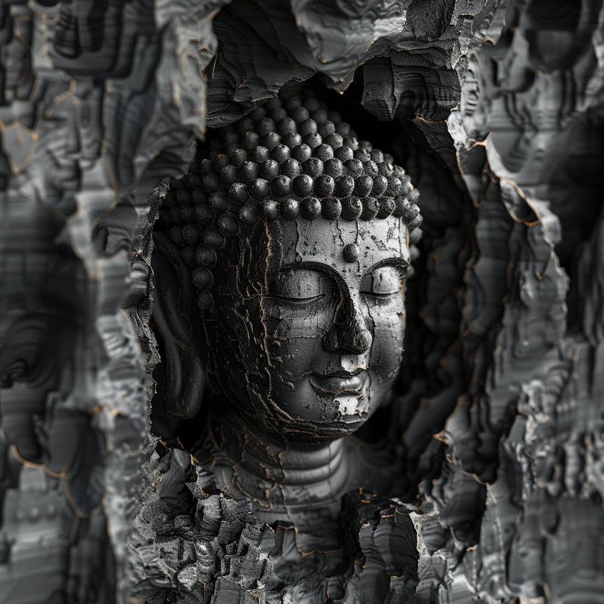 Carved Sculpture 3D Buddha Wall Art Print