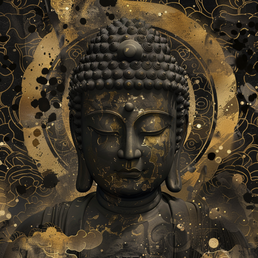 3D Black & Gold Buddha in an Artistic Effect Wall Art