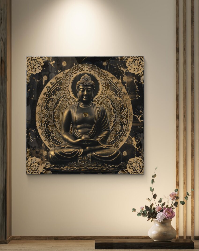 Black and Gold 3D Buddha Wall Art Print - Image 2