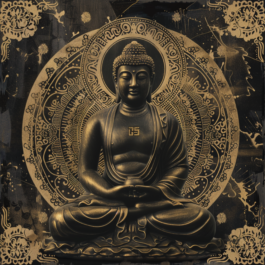 Black and Gold 3D Buddha Wall Art Print
