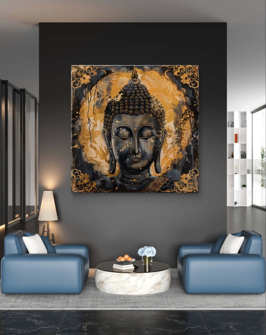Golden Artistic Calm Buddha Wall Art - Image 2
