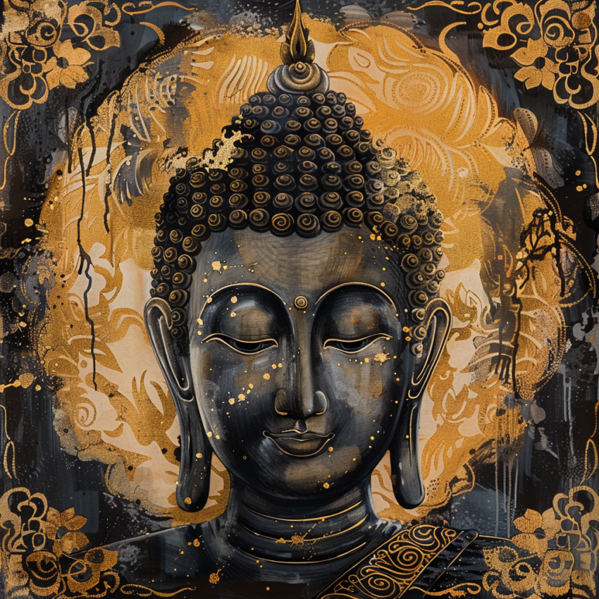 Golden Artistic Calm Buddha Wall Art