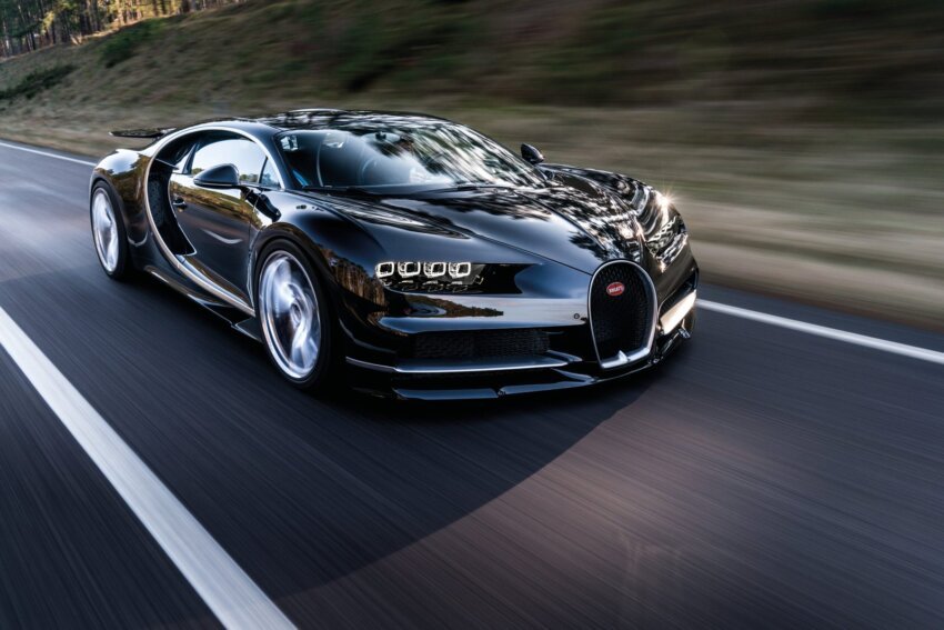 Black Bugatti in Motion Wall Art Print