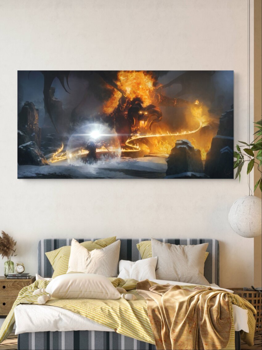 Gandalf Balrog Fire Battle Scene Wall Art Hanging - Image 2