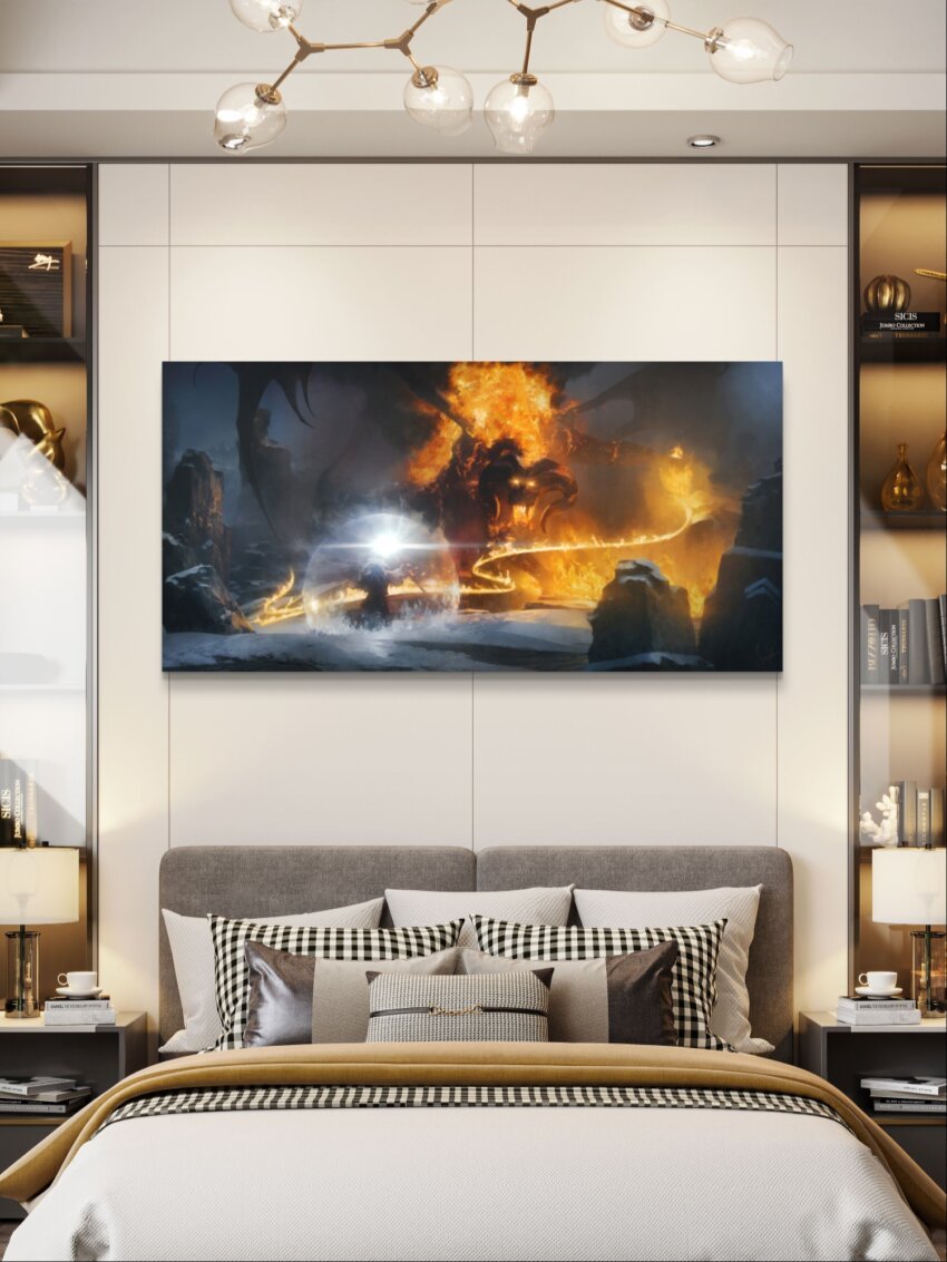 Gandalf Balrog Fire Battle Scene Wall Art Hanging - Image 3