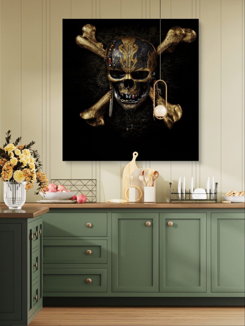 Golden Pirate Skull Crossed Bones Wallpaper Mural - Image 2