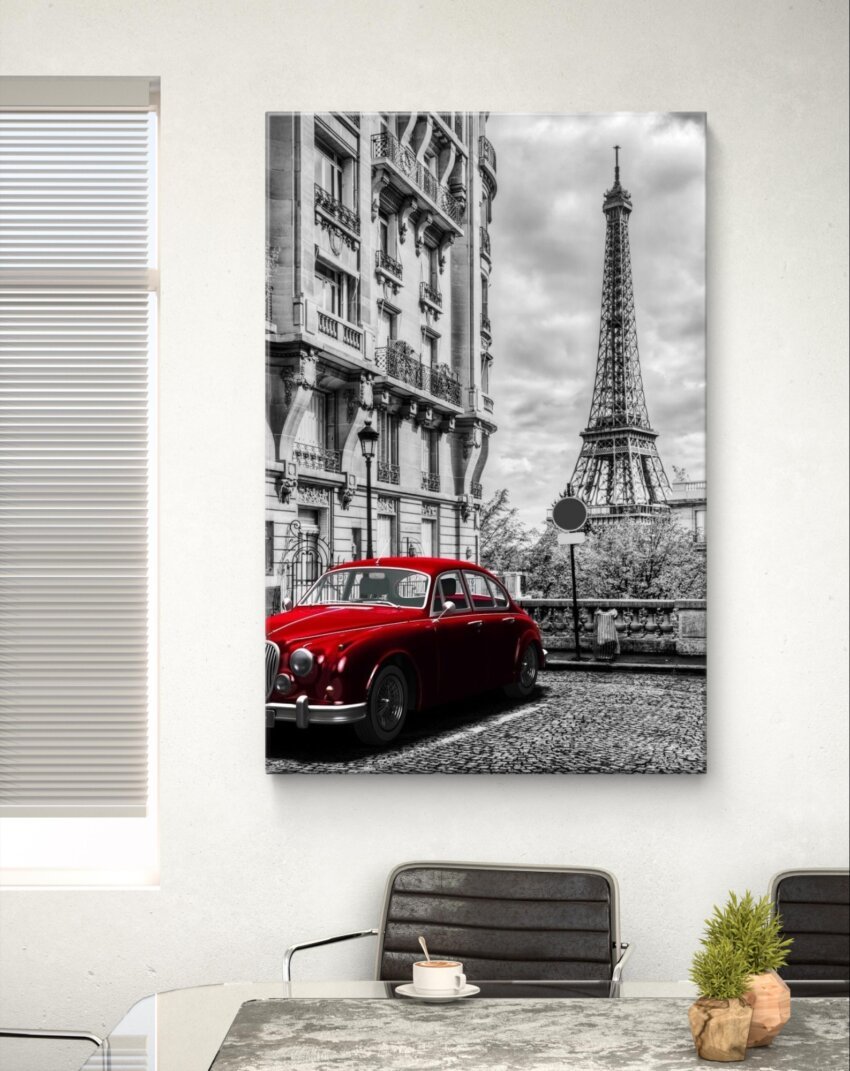 Red Classic Car in Paris Wall Canvas - Image 2
