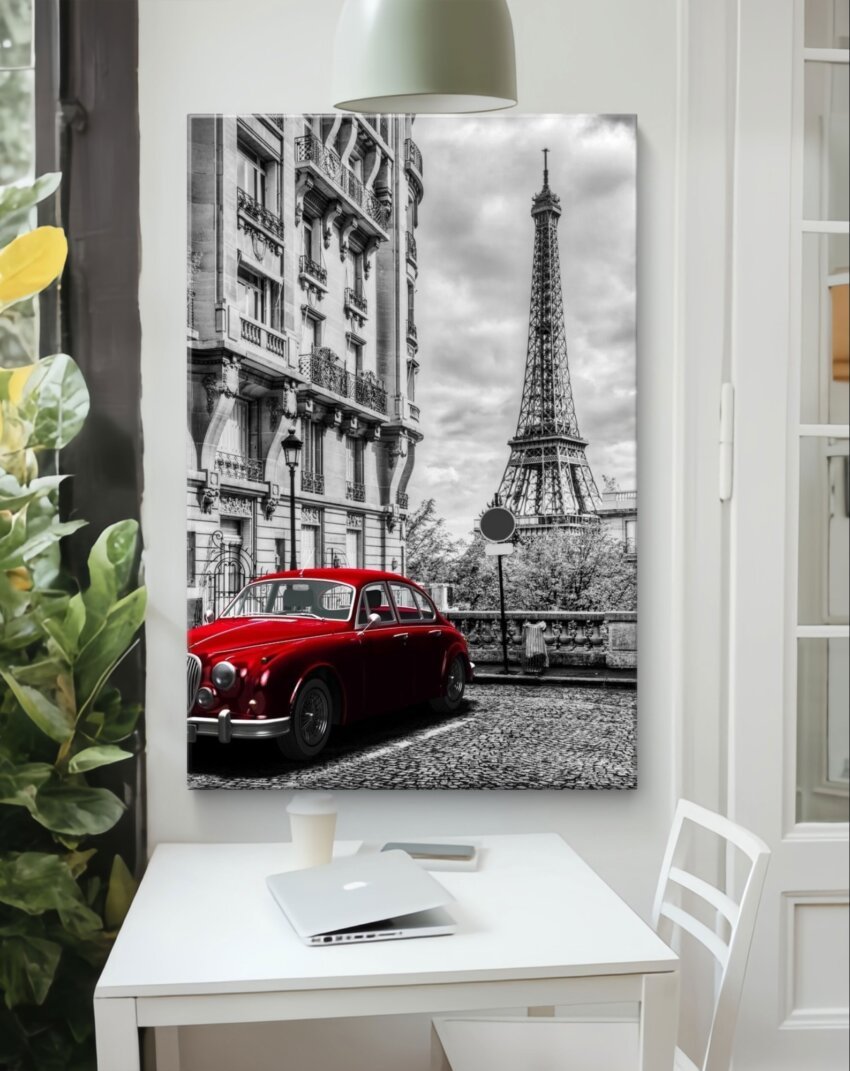 Red Classic Car in Paris Wall Canvas - Image 3