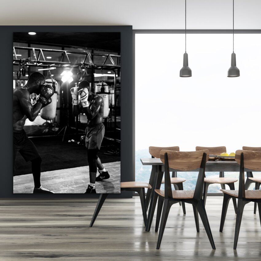 Black and White Boxing Duel Wall Art Hanging - Image 2