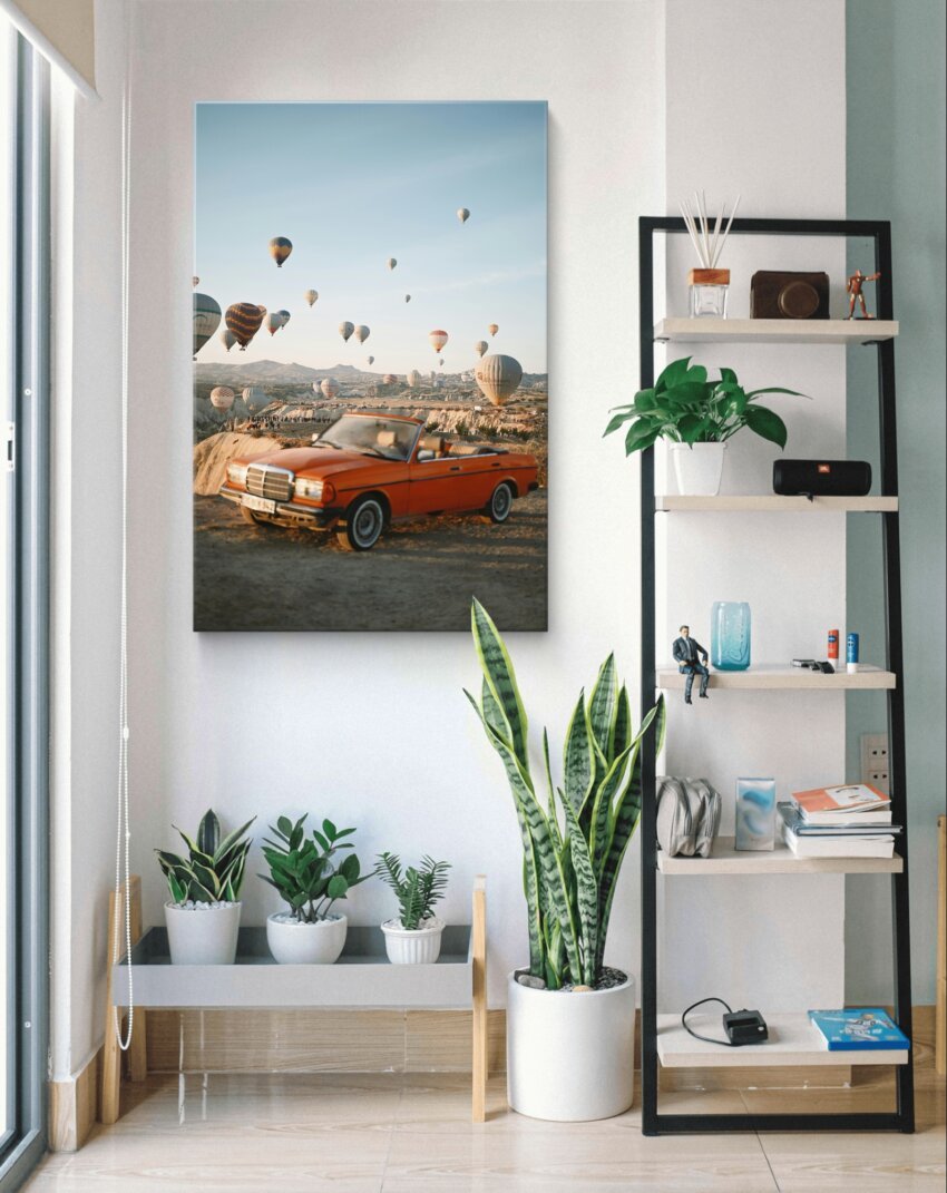 Orange Convertible and Hot Air Balloons at Dawn Wall Art Print - Image 3