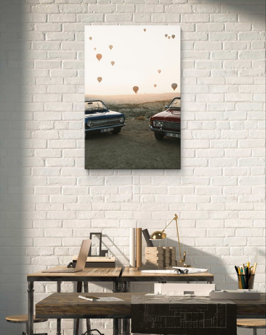 Vintage Cars and Hot Air Balloons at Sunrise Wall Art Print - Image 3