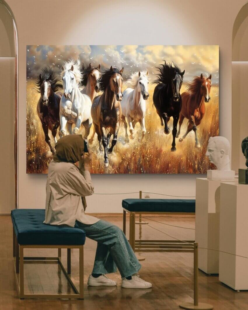 Seven Running Horses in Dreamy Field Wallpaper Mural - Image 2