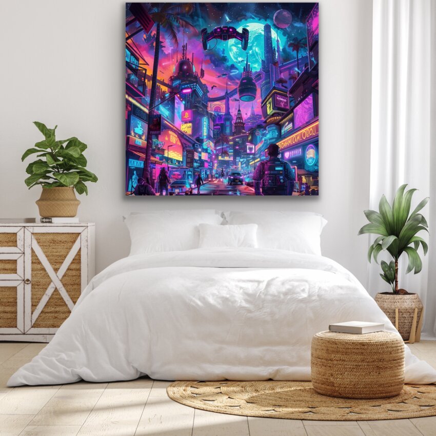 Cyberpunk Neon City Wallpaper Mural - Image 2
