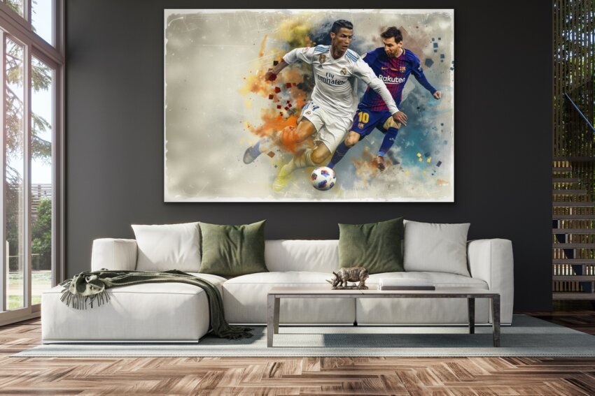 Iconic Rivalry: Ronaldo vs Messi Wall Art Hanging - Image 2